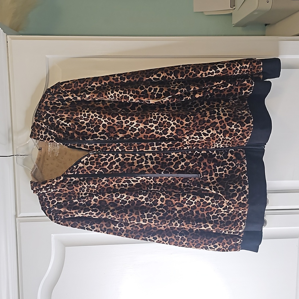 Leopard print brown and black velour zip up hoodie sweatshirt